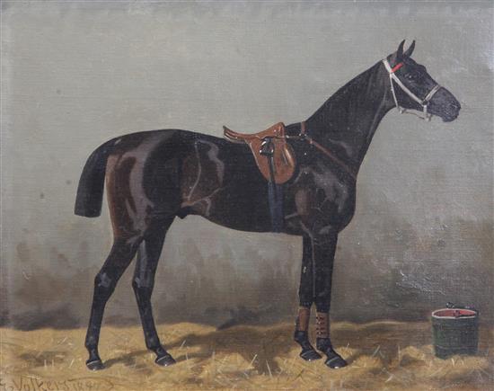 Emil Volkers (1831-1905) Racehorse in a stable 9.5 x 11.5in.